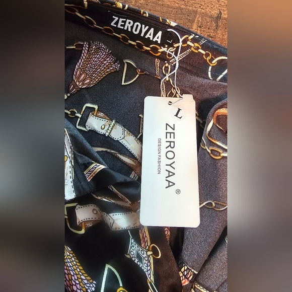 Zeroyaa Men's Luxury Printed Silk Like Satin Button Down Dress Shirt Large NWT - Picture 9 of 12